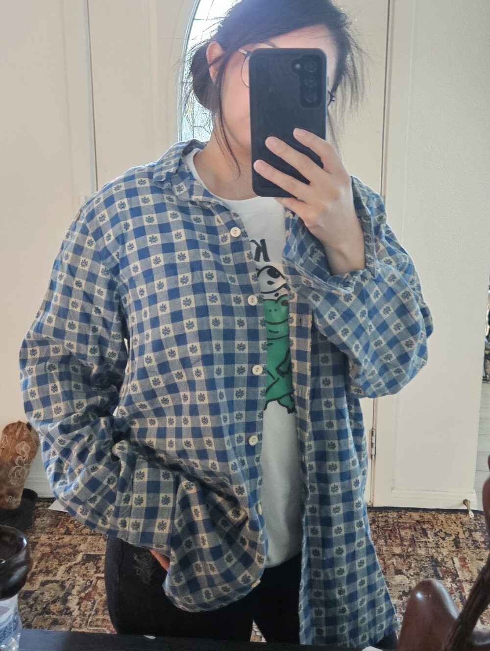 Vintage Blue Plaid Button-Up Shirt